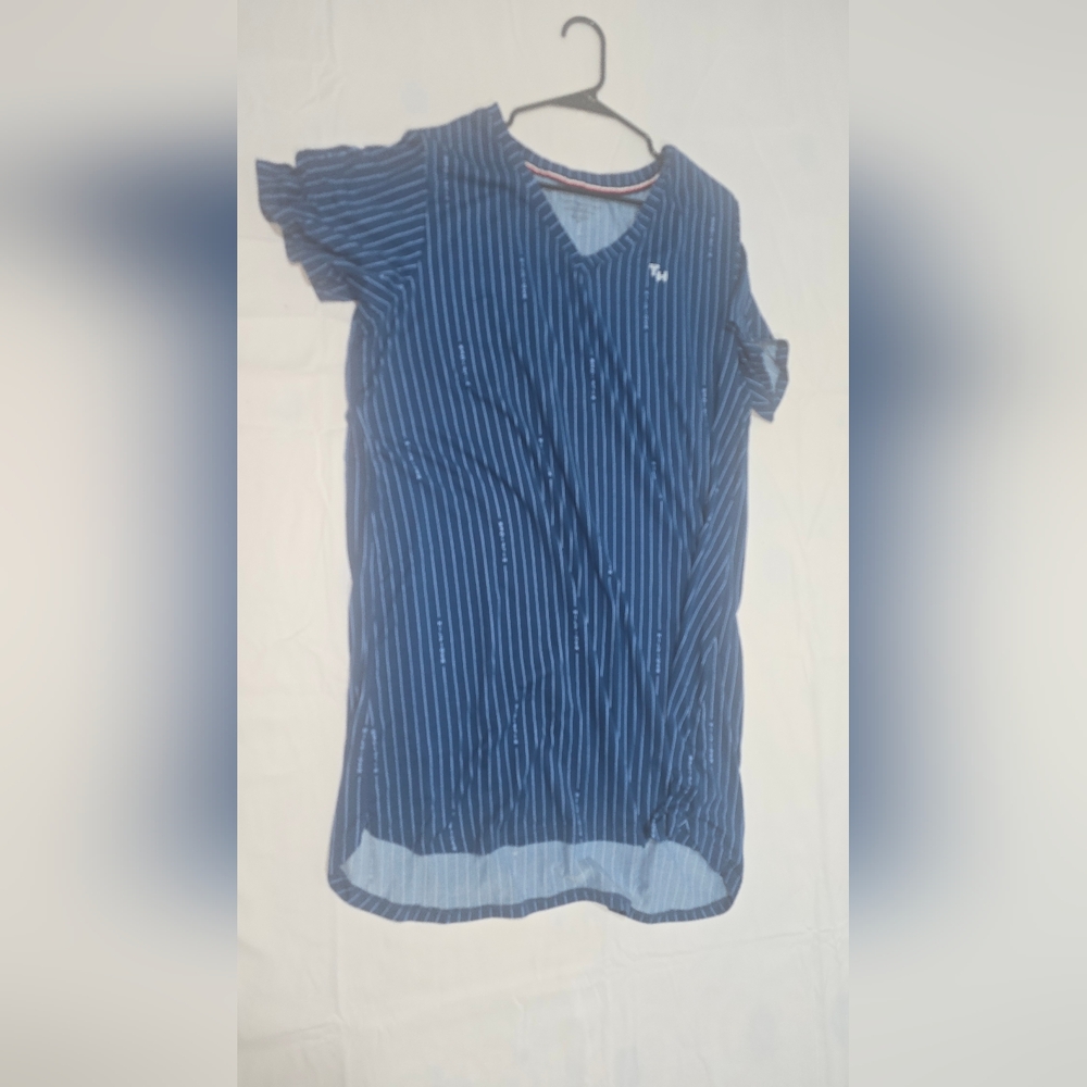 Tommy Hilfiger Women's Navy Striped Button Down Shirt